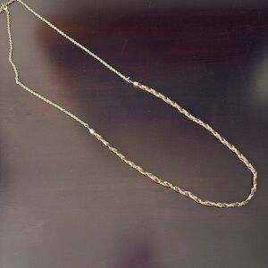 Elegant Gold and Leather Twisted Necklace Long